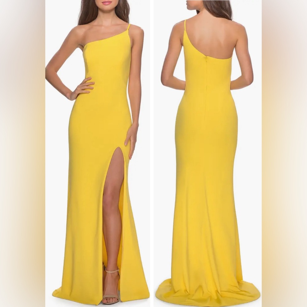 Brand New La Femme One Shoulder Long Jersey Dress